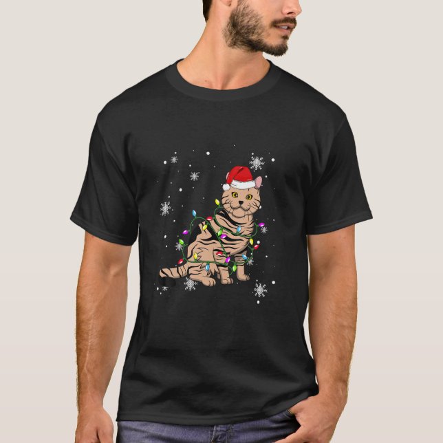 American Shorthair Cat Christmas Lights Christmas  T-Shirt (Front)