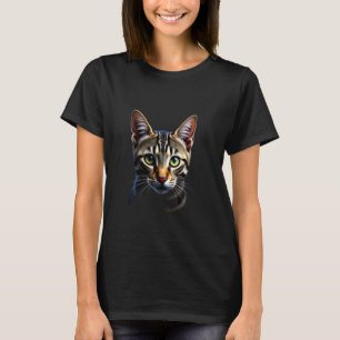 American Shorthair Cat Realistic Face Art Black T-Shirt