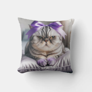 American Shorthair Cat with a Bow Throw Pillow