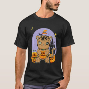 American Shorthair Cat With Pumpkin Halloween T-Shirt