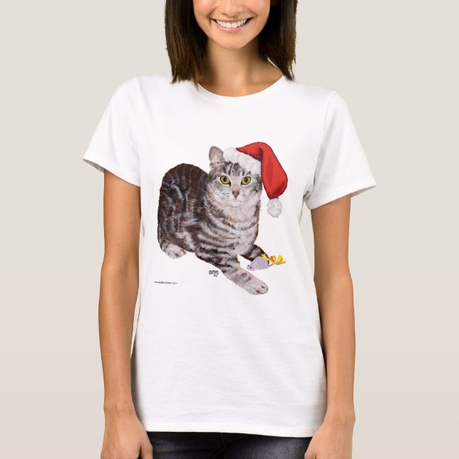 American Shorthair Tabby Cat - Christmas T-Shirt (Front)