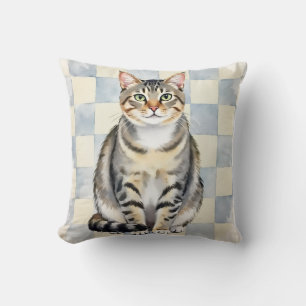 American Shorthair Watercolor Patchwork Art Throw Pillow