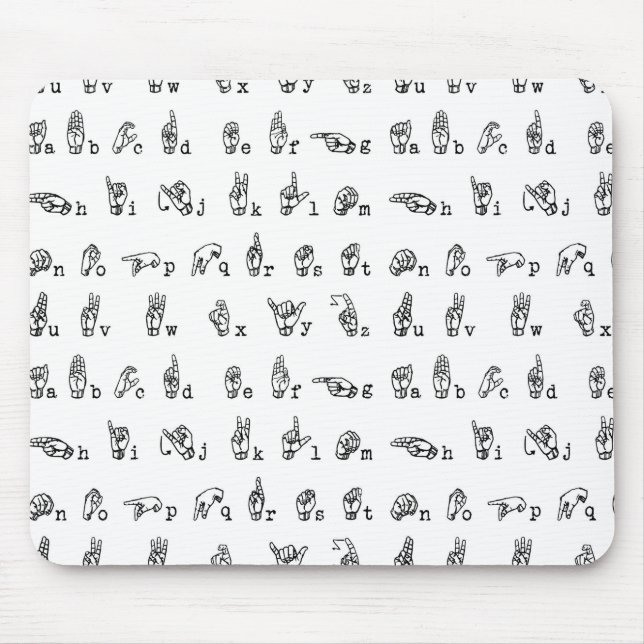 American Sign Language Alphabet in Black and White Mouse Pad (Front)