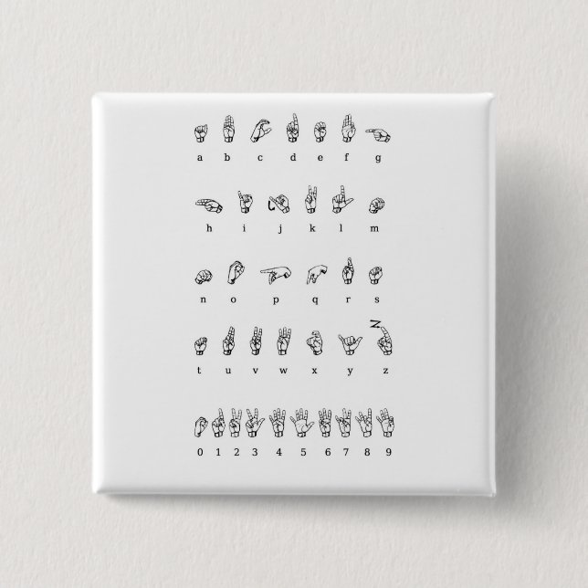 American Sign Language (ASL) 2 Inch Square Button (Front)