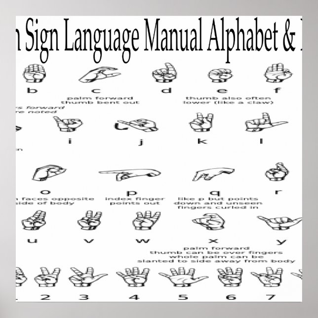 American Sign Language ASL Alphabet &Numbers Chart (Front)