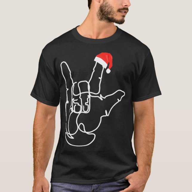 American Sign Language ASL Love Christmas  T-Shirt (Front)