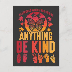 American Sign Language Be Kind Puzzle Butterfly Postcard