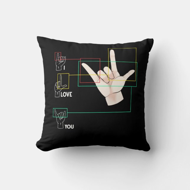 American Sign Language Hand Sign ASL I Love You Throw Pillow (Front)
