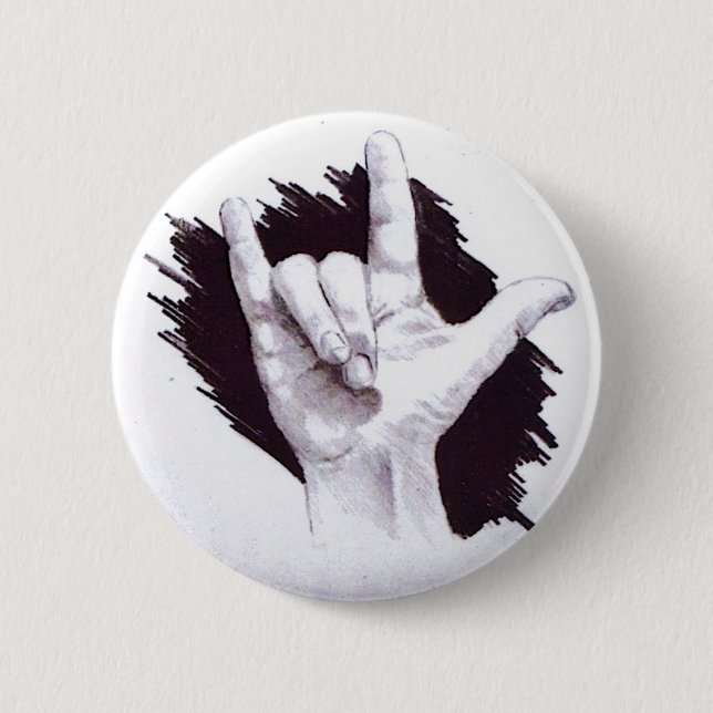 AMERICAN SIGN LANGUAGE I LOVE YOU 2 INCH ROUND BUTTON (Front)