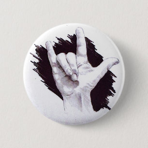 AMERICAN SIGN LANGUAGE I LOVE YOU 2 INCH ROUND BUTTON