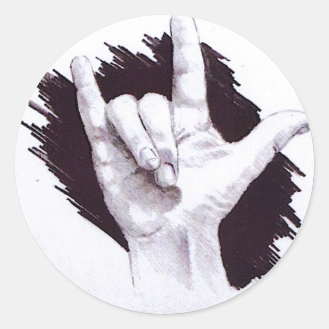 AMERICAN SIGN LANGUAGE I LOVE YOU CLASSIC ROUND STICKER (Front)