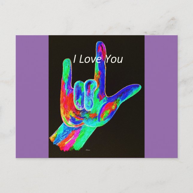American Sign Language I LOVE YOU on Black Postcard (Front)