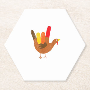 American Sign Language I Love You Thanksgiving Tur Paper Coaster