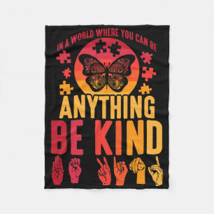 American Sign Language Puzzle Deaf Butterfly  Fleece Blanket