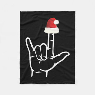 American Sign Language With Santa Hat Christmas Fleece Blanket