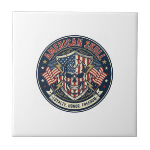 American Skull Patriotic Patriotic Skull Tough Gra Tile