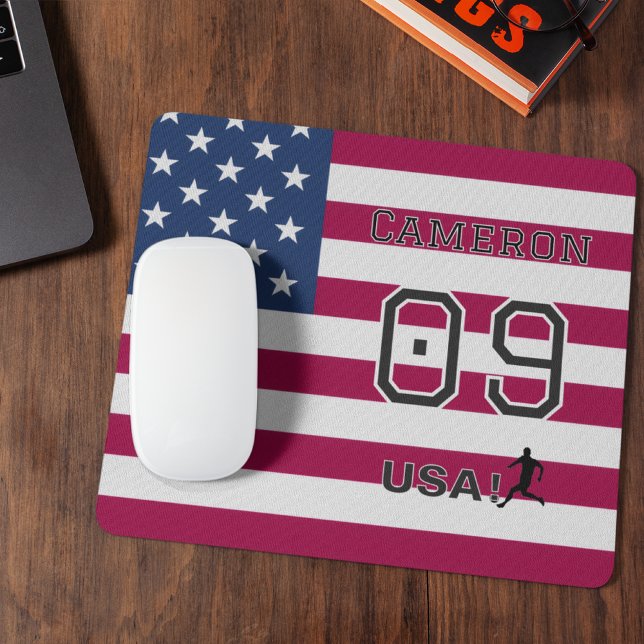 American Soccer Athlete Personalized Stars Stripes Mouse Pad (Creator Uploaded)