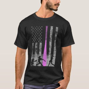 American Softball Flag - Players and Pink Bat T-Shirt