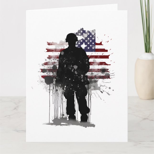 American Soldier against Flag of the USA Card (Front)