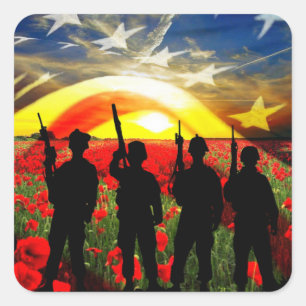 American Soldier American Flag In Honour Square Sticker