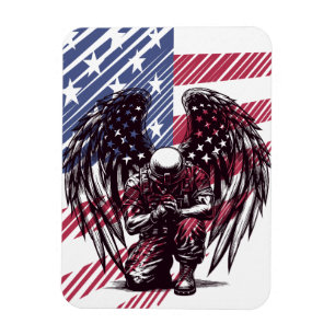 American Soldier Angel Praying USA Flag Art Magnet