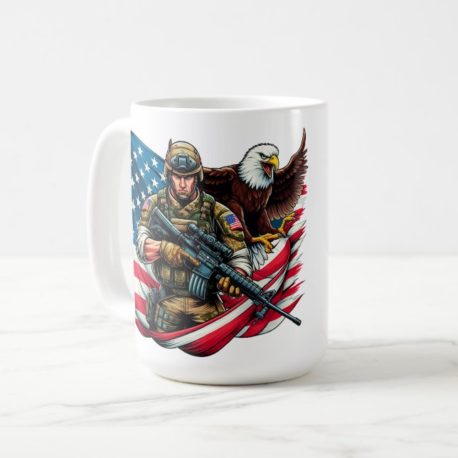 American Soldier Eagle USA Flag Patriotic Art Coffee Mug (Front Left)