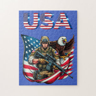 American Soldier Eagle USA Flag Patriotic Art Jigsaw Puzzle