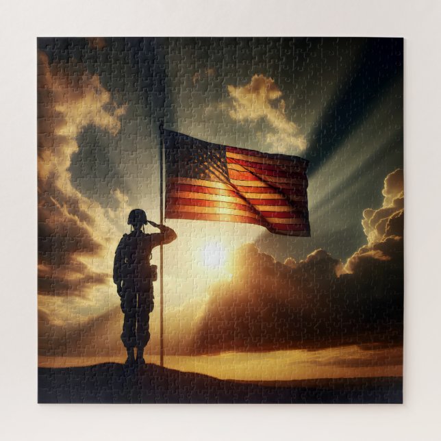 American Soldier Saluting The Flag Jigsaw Puzzle (Vertical)