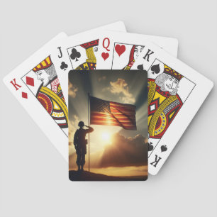 American Soldier Saluting The Flag Playing Cards