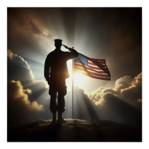 American Soldier Saluting The Flag Poster