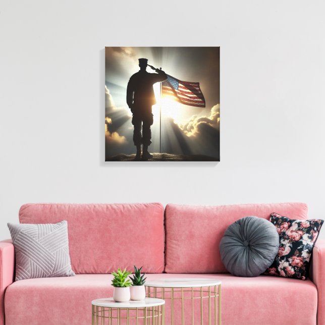 American Soldier Saluting the United States Flag Canvas Print (Insitu(LivingRoom))