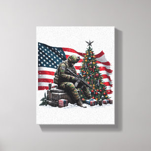 American Soldier Usa Flag Christmas tree Art Canvas Print
