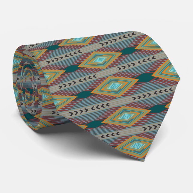 American Southwest Patterned Art And Earthy Colors Tie (Rolled)