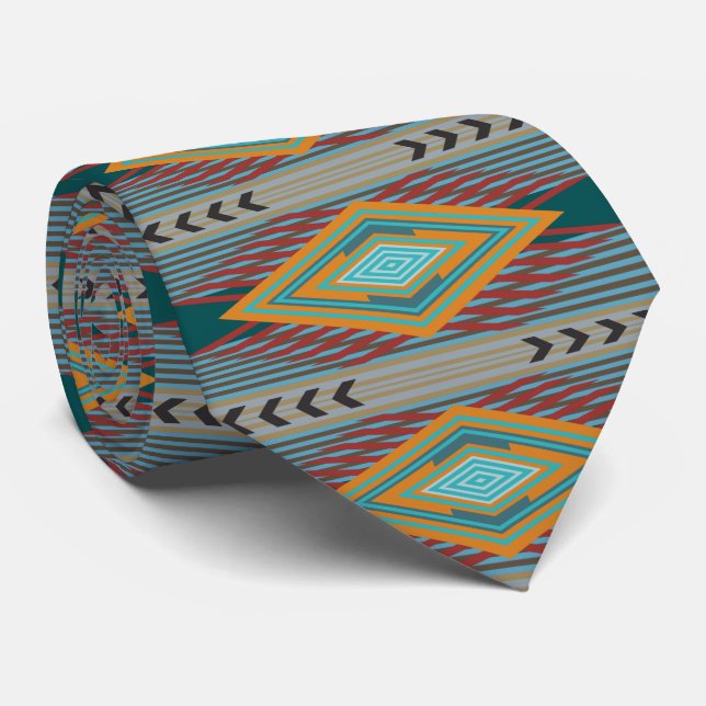 American Southwest Patterned Art And Earthy Colors Tie (Rolled)