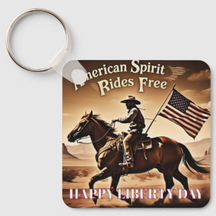 "American Spirit Rides Free" Cowboy Flag Custom Keychain