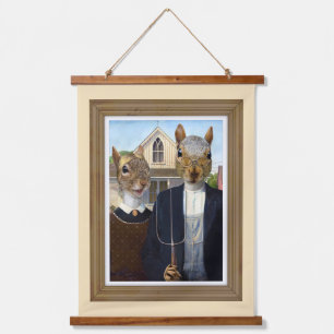 American Squirrel Gothic - funny Hanging Tapestry