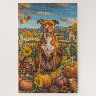 American Staffordshire Autumn Harvest Thanksgiving Jigsaw Puzzle