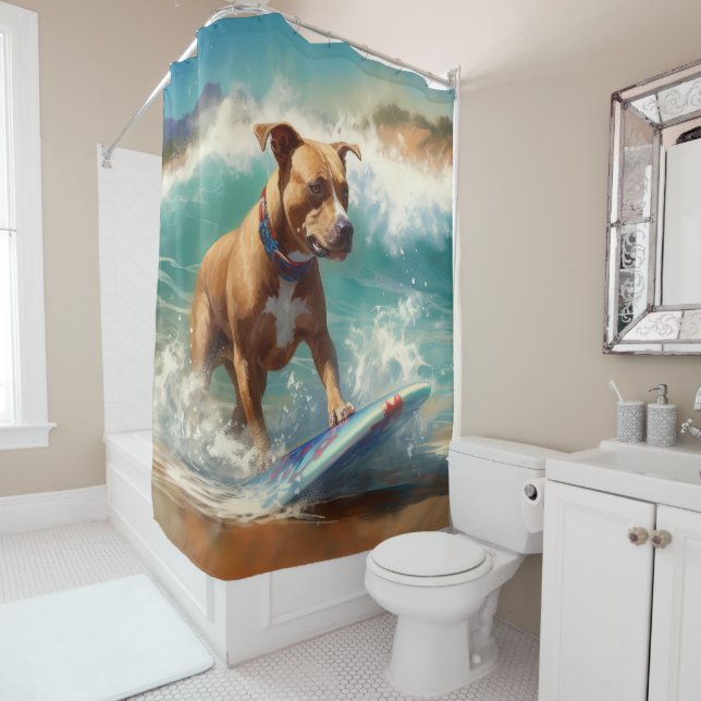American Staffordshire Beach Surfing Painting  (In Situ)
