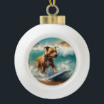 American Staffordshire Beach Surfing Painting  Ceramic Ball Christmas Ornament<br><div class="desc">Immerse yourself in the playful world of canine adventure with this captivating painting. A spirited dog takes to the waves, skilfully riding the surf on a sun-kissed beach. The vibrant artwork beautifully captures the essence of beachside excitement as the dog fearlessly rides the waves, embodying the spirit of fun and...</div>