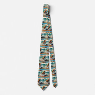 American Staffordshire Beach Surfing Painting Tie