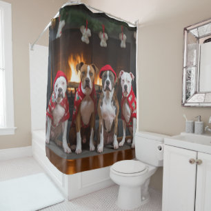 American Staffordshire by the Fireplace Christmas