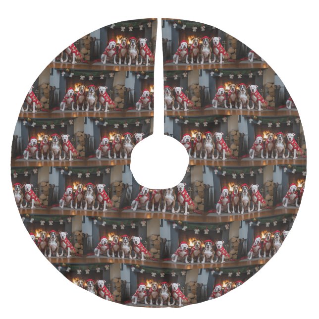 American Staffordshire by the Fireplace Christmas Brushed Polyester Tree Skirt (Front)