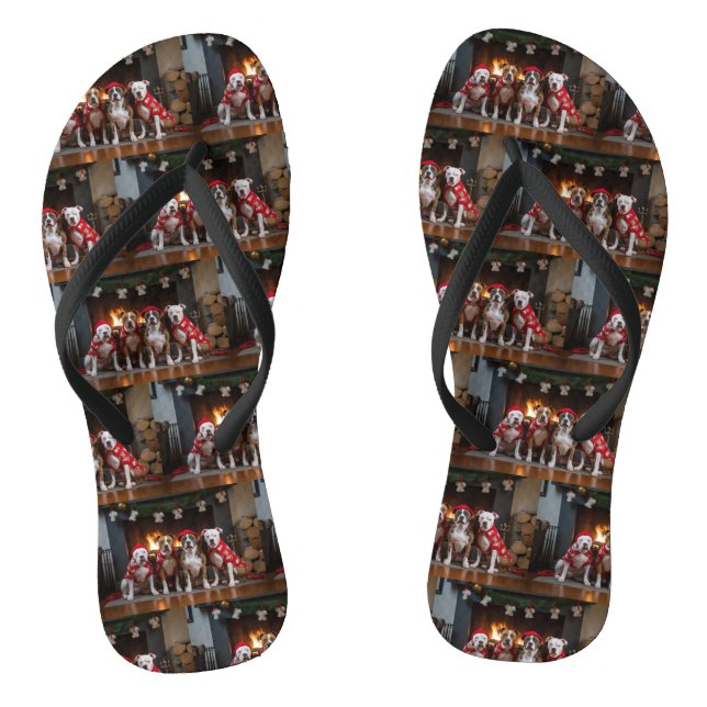 American Staffordshire by the Fireplace Christmas Flip Flops (Footbed)