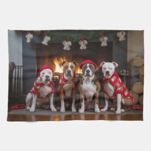 American Staffordshire by the Fireplace Christmas Kitchen Towel