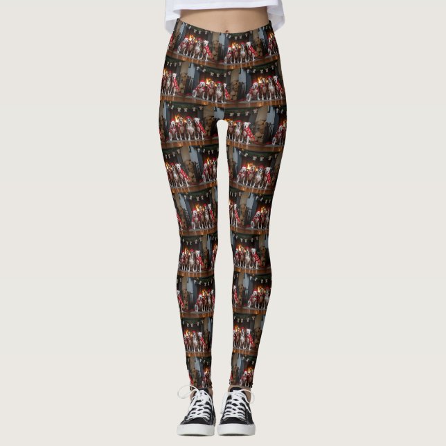 American Staffordshire by the Fireplace Christmas Leggings (Front)
