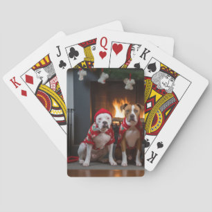 American Staffordshire by the Fireplace Christmas Playing Cards