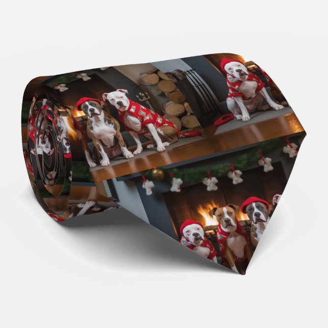 American Staffordshire by the Fireplace Christmas Tie (Rolled)