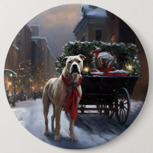 American Staffordshire Christmas Festive Season 6 Inch Round Button