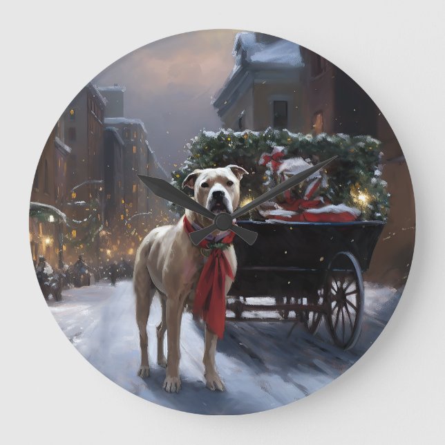 American Staffordshire Christmas Festive Season Large Clock (Front)
