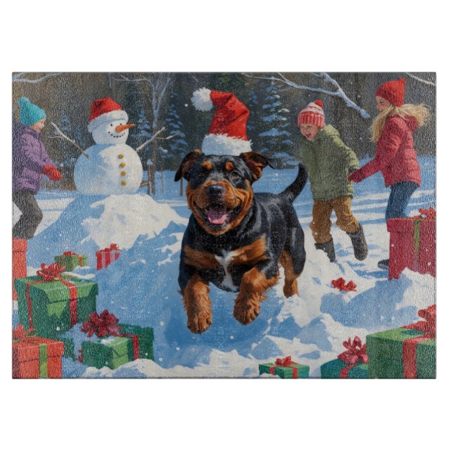 American Staffordshire Christmas Festive Snow  Cutting Board (Front)